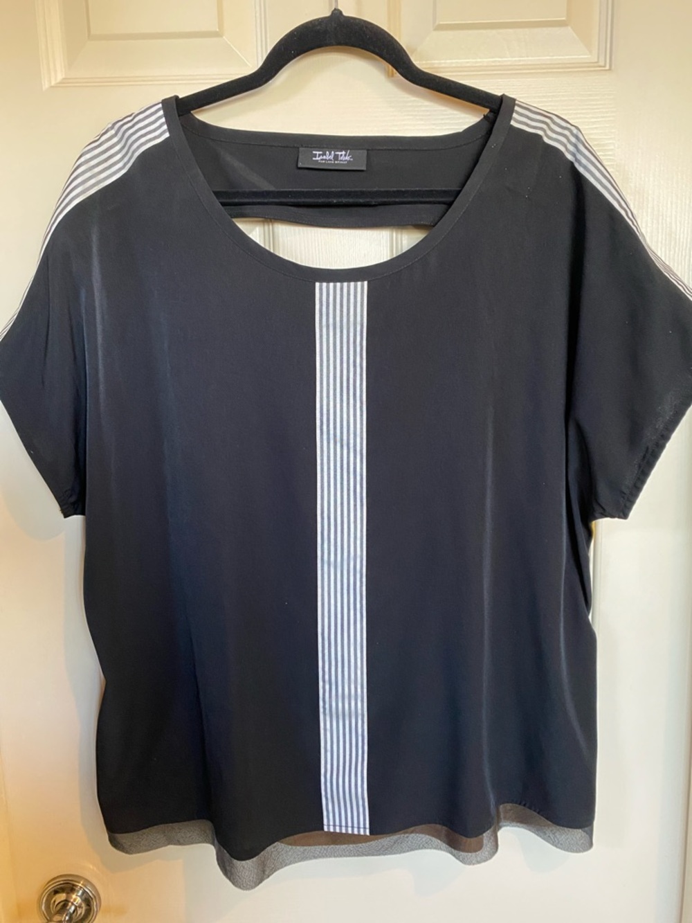 Lane Bryant Black Short Sleeve Tee with White Pinstripe Center Panel